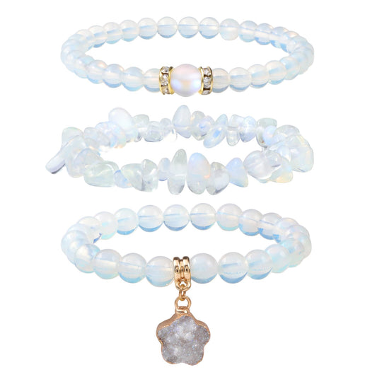 Vinswet Healing Crystal Beaded Bracelets for Women,Natural Amethyst Gemstones Bracelet,Anxiety Stress Relief Heart Charm Bracelet Handmade purple Jewelry Gifts for Women (Opal&labradorite)