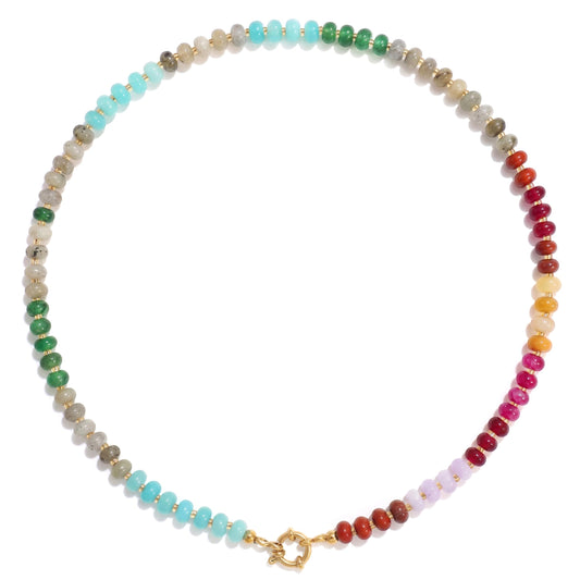 Badu Colorful Gemstone Beaded Necklace for Women Natural Stone Bead Beach Rainbow Choker Necklace Fashion Trendy Jewelry Gifts