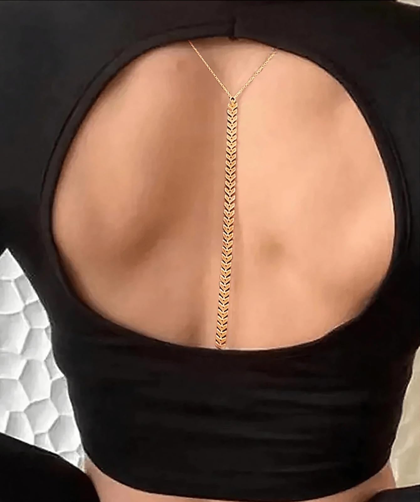 14K Gold Plated Body Chains for Women, Sexy Layered Belly Waist Chain Crossover Bikini Bra Chain, Summer Beach Rhinestone Body Jewelry(Fishbone)