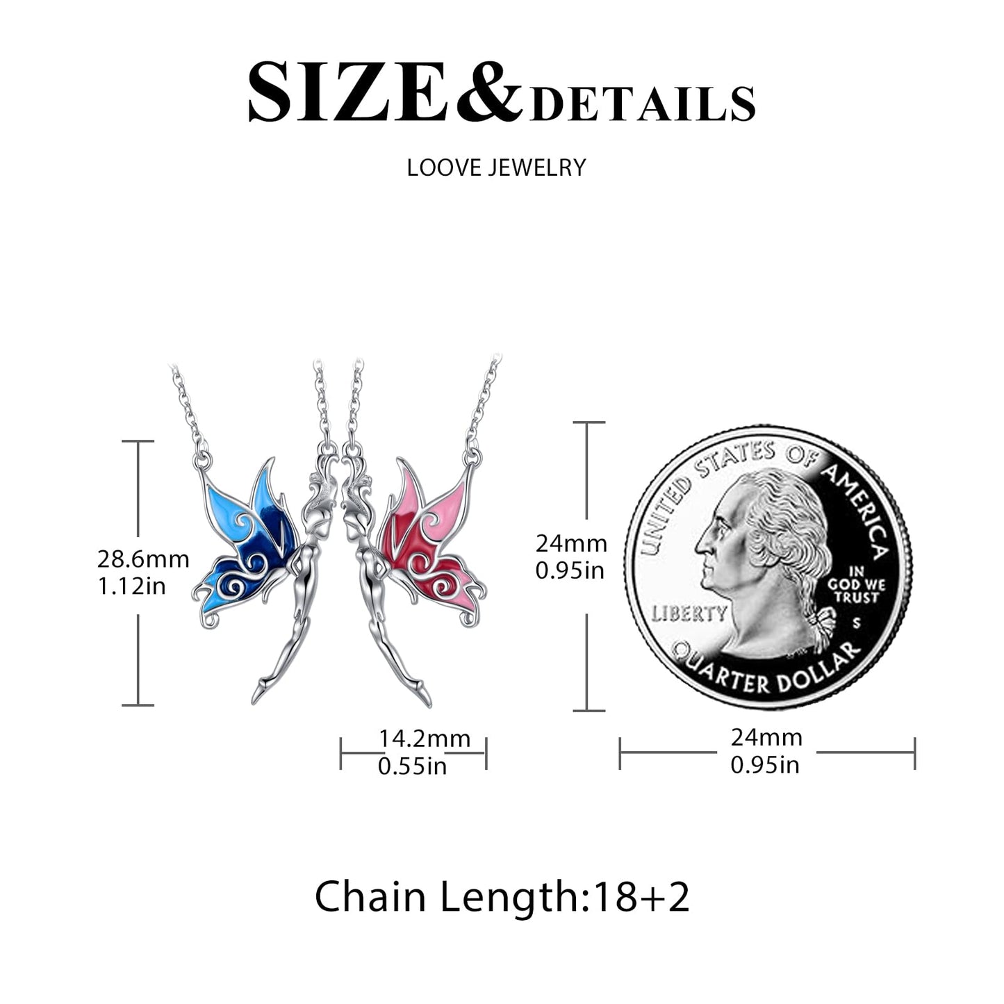 OHAYOO Butterfly Couples Necklace, 925 Sterling Silver Butterfly Pendant Necklace, Couple Jewelry Gift for Him and Her