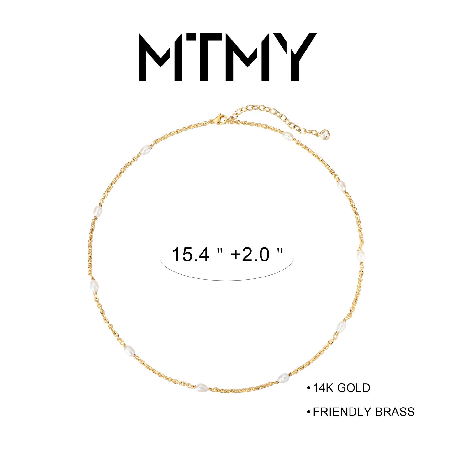 MTMY Beaded Necklaces for Women 14K Gold Plated Dainty Colorful Green/Rose Beaded Pearl Choker Necklace Delicate Boho Choker Necklace Jewelry Gift (Oval pearl)