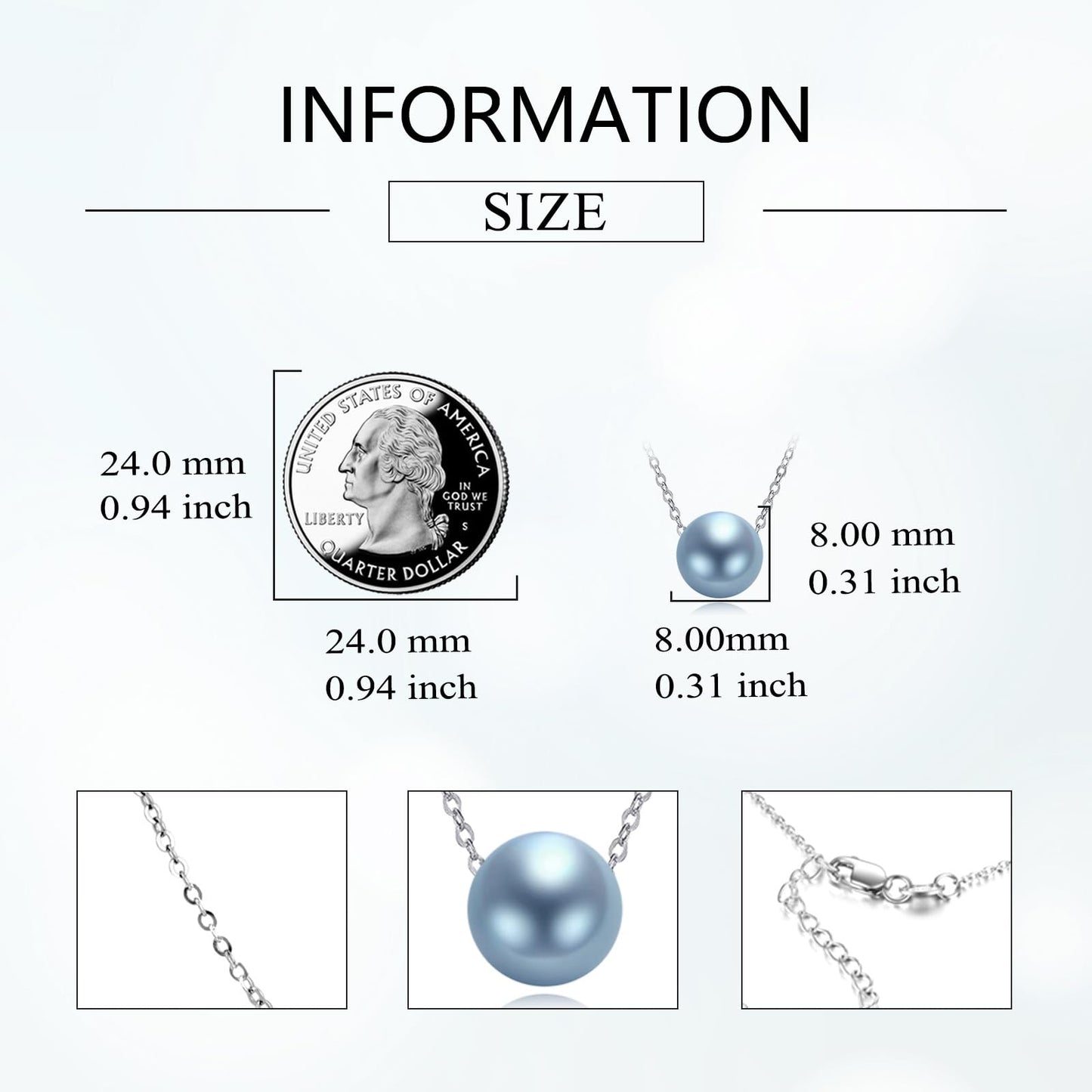POPLYKE Blue Pearl Necklace Sterling Silver Blue Single Pearl Choker Necklace for Women 7-8mm Freshwater Cultured Pearls Wedding Bridesmaids Anniversary 16''