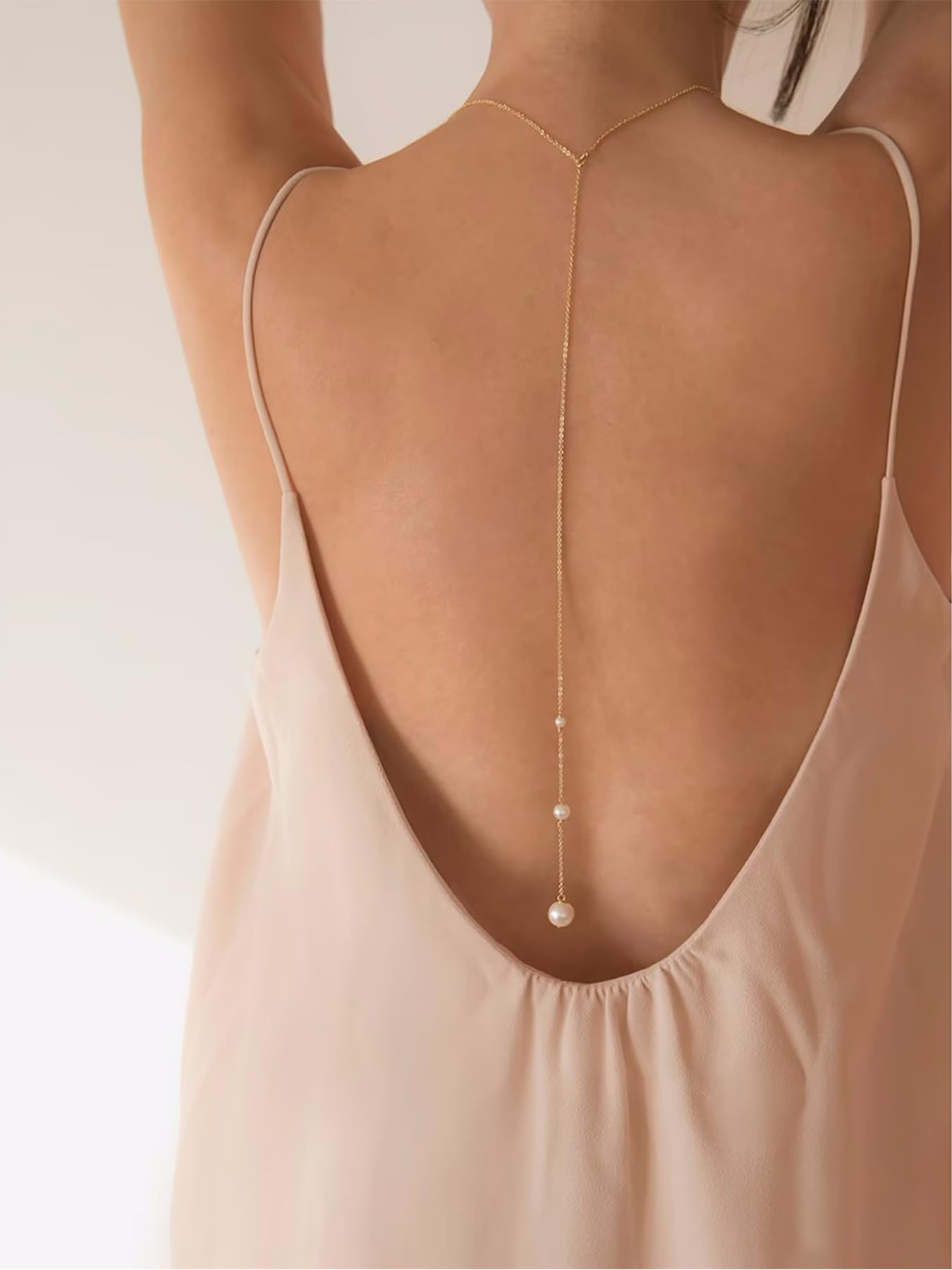 Longita Pearl Back Necklace Back Jewelry for Backless Dress Pearl Backdrop Necklace Long Body Chain for Backless Dress Sexy Dainty Elegant Body Chain Jewelry Women Prom Party Anniversary