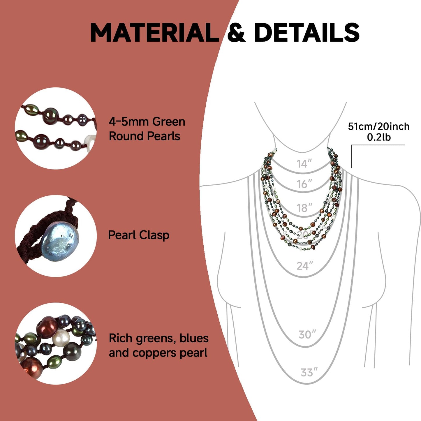 Handmade Freshwater Pearl Necklace – 4-Strand for Women 20" Elegant Long Adjustable Real Pearls Strand with Vintage Beaded Charms Baroque Pearl Luxury Jewelry Gift