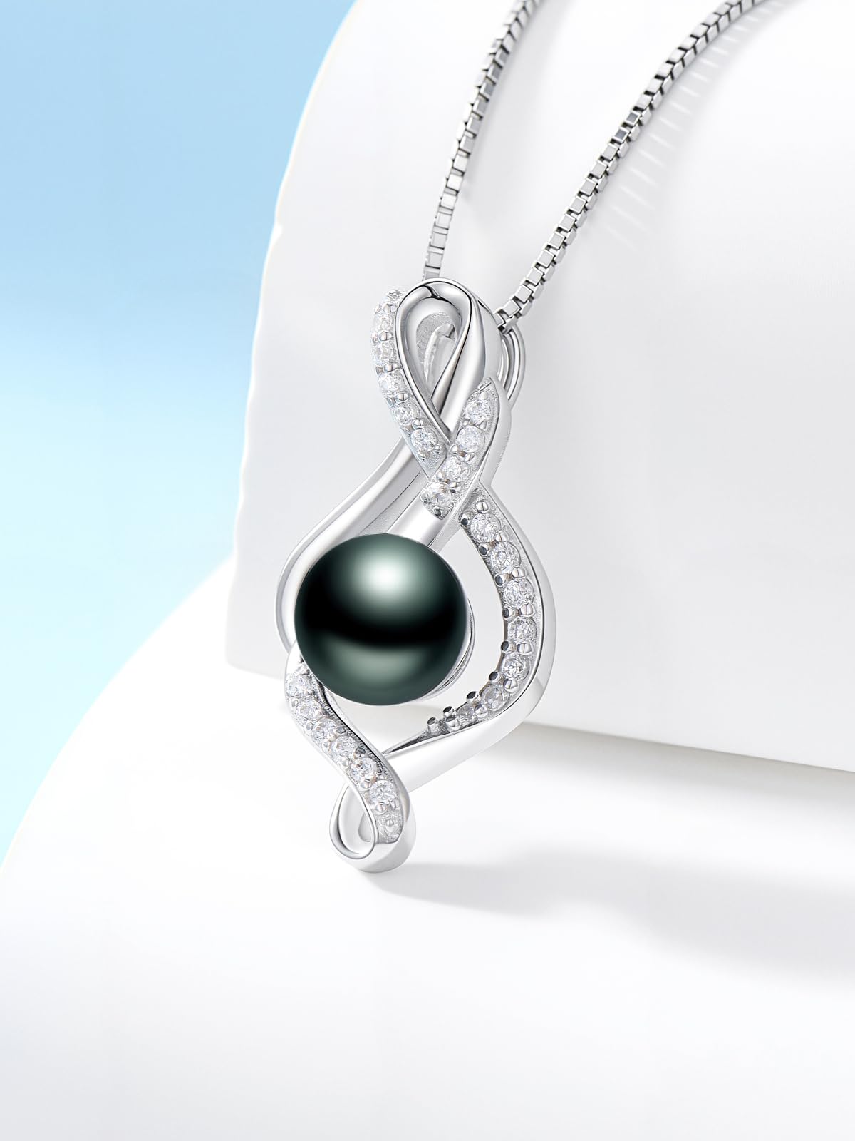 KANNSOAR 8MM Tahitian Black Pearl Necklace 18K Gold-Plating Sterling Silver Fine Jewelry Wedding Birthday Anniversary Valentines Day Christmas Mothers Day Gifts for Wife Women Mom Lover Girlfriend Her