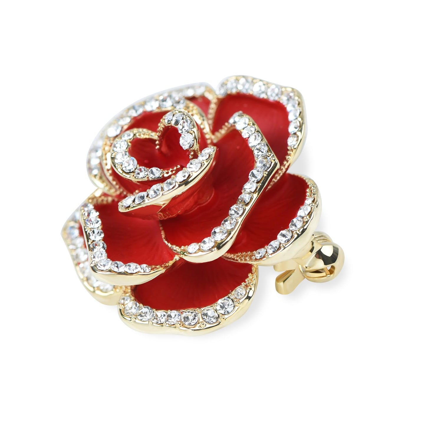 YYBONNIE Elegant Crystal Blooming Rose Flower Brooch Lapel Pin Breastpin for Women Birdal Cardigan Hat Scarf Suit Sweater Floral Pins (32mm Red Rose)