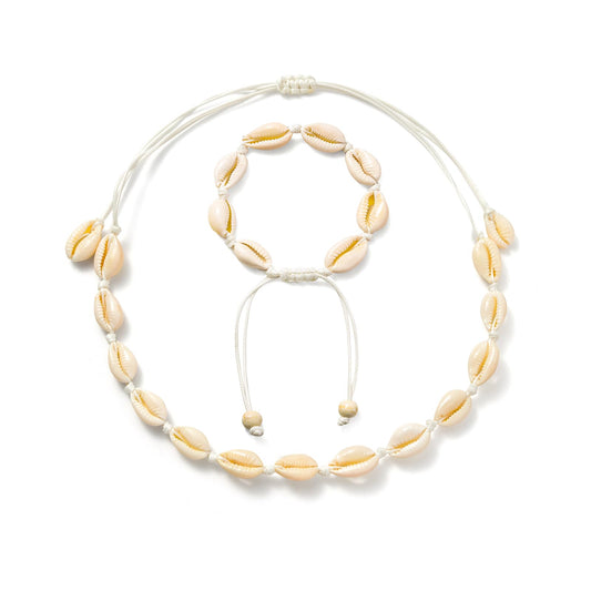 Starain 2Pcs Shell Necklace Anklet for Women Handmade Adjustable Puka Beach Shell Necklace Set