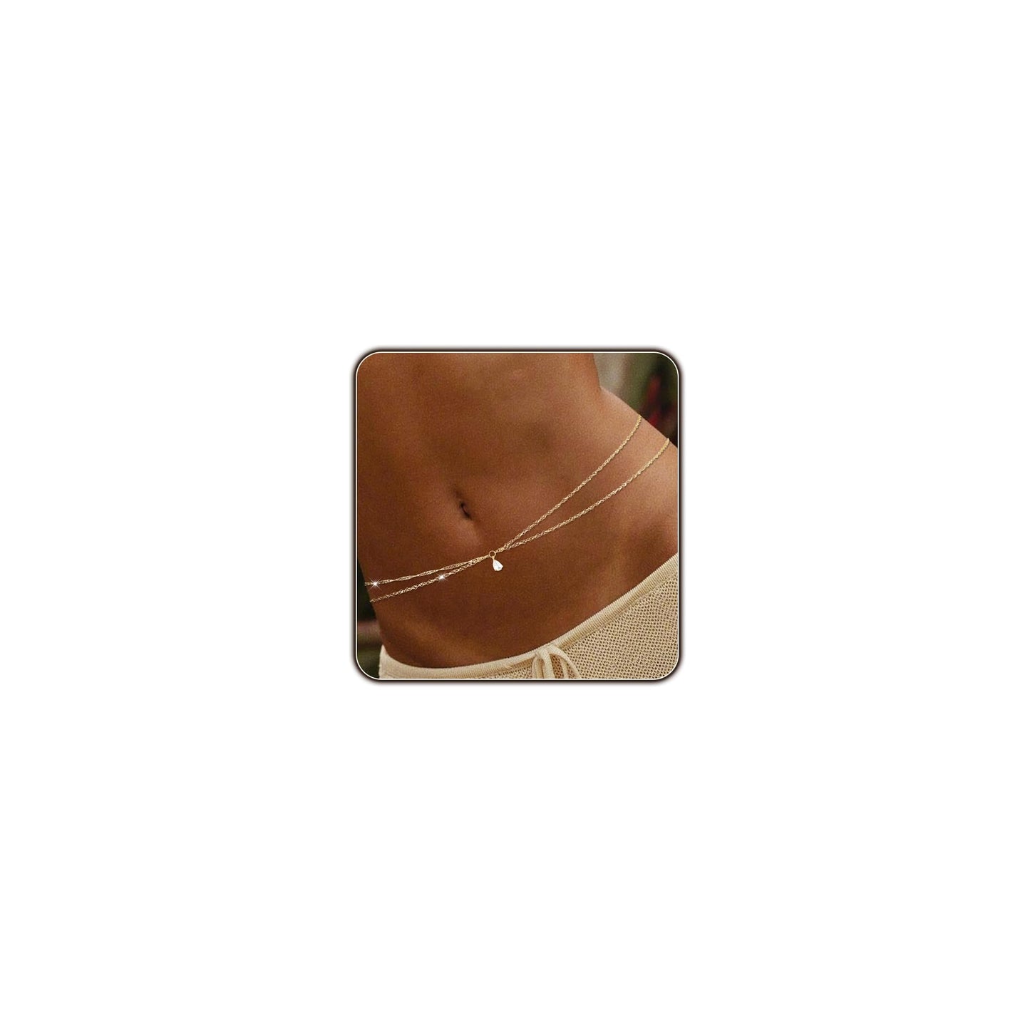 Gold Body Chain for Women Belly Waist Crossed Zircon Diamond Chain Sexy Bikini Beach Jewelry for Women Waterproof Cute Hips Stomach chain Belt Summer Vacation Accessories Gift Bohemian Boho Jewelry
