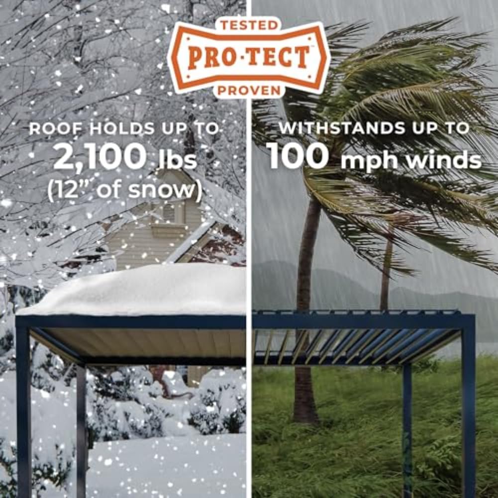 Backyard Discovery Sarasota 12' x 10' Galvanized Steel Louvered Pergola Kit with Adjustable Roof, Shade, Rain Protection, High-Wind Rating, Gutter System for Outdoor Patio, Garden, Deck, Entertaining