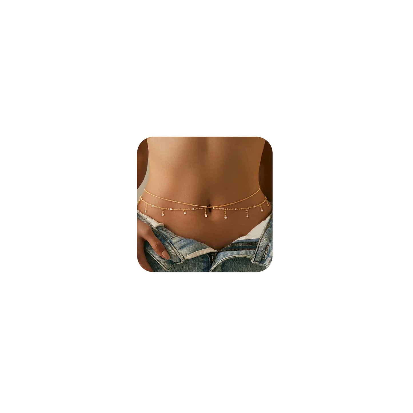CHESKY Gold Waist Chain for Women Trendy, Dainty 14k Gold Plated Layered Belly Chain Adjustable Waterproof Sexy Bikini Cuban CZ Chain Hypoallergenic Non Tarnish Body Chain Jewelry for Women Gifts