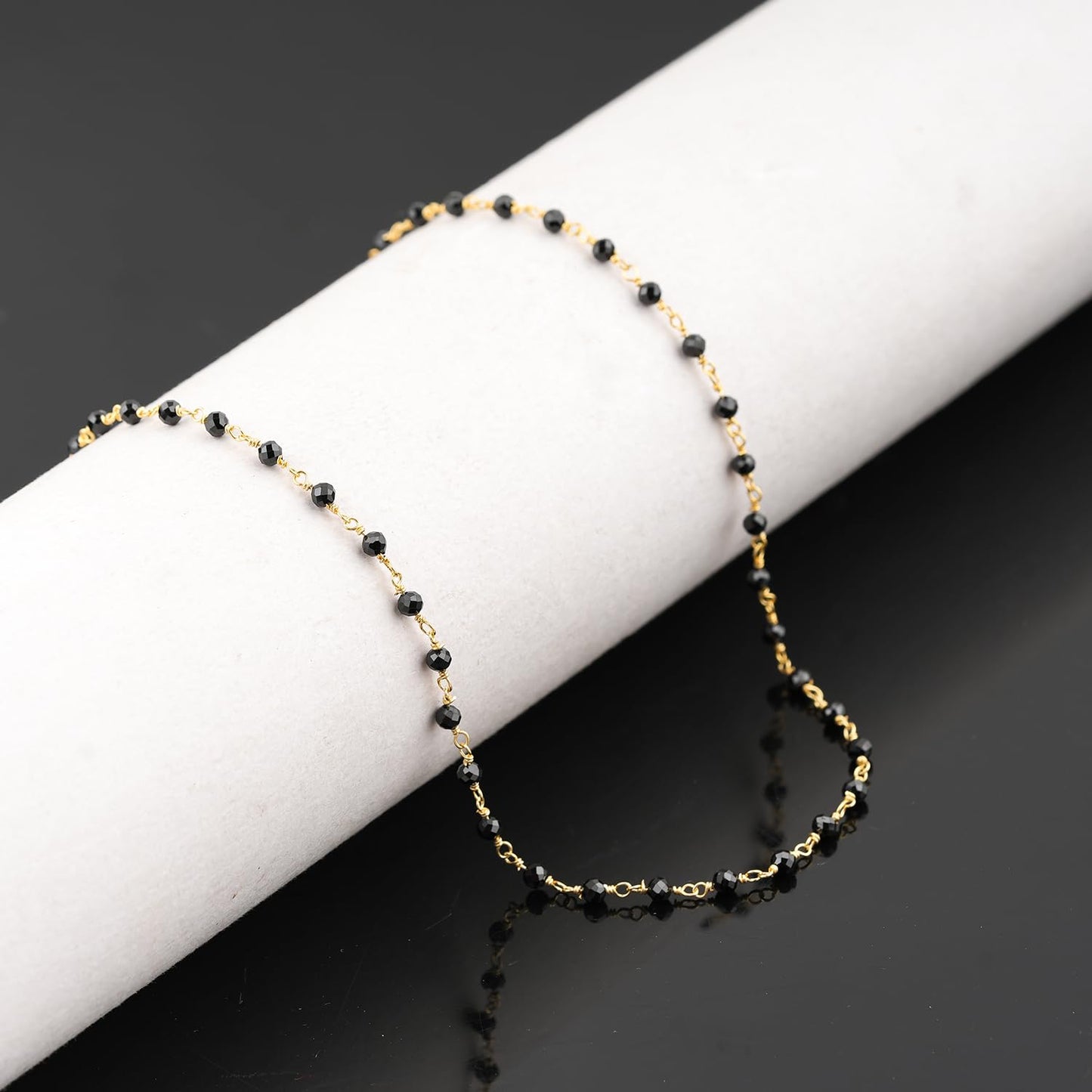 CRYSTALINES (3pcs) Natural Black Spinel Gemstone Cluster Combo Set, 14K Gold Plated Jewelry, Spinel Crystals Rosary Chain, Handmade Bohemian Jewelry - Bracelets, Necklace, Earrings for Women