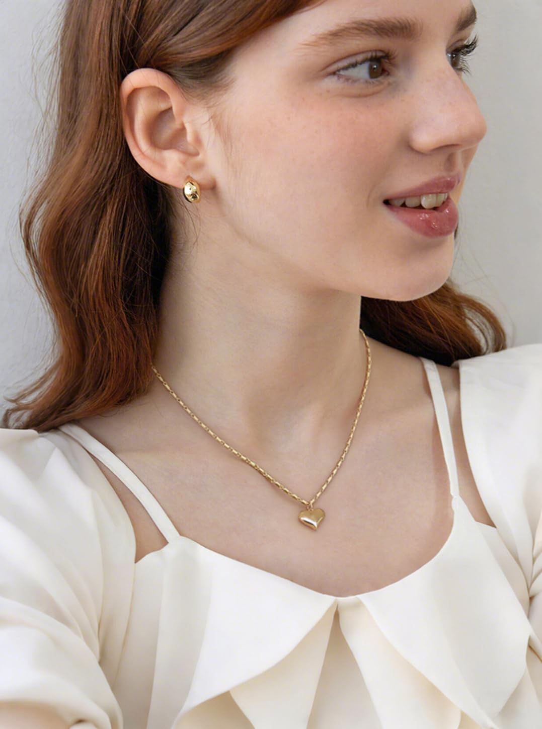 PEARLADA Dainty Gold Plated Heart Necklace for Women, Cute Small Heart Charm Necklace with Adjustable Box Chain, Trendy Love Valentine’s Gift