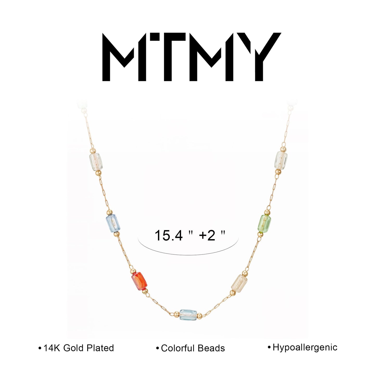 MTMY Beaded Necklaces for Women 14K Gold Plated Dainty Colorful Green/Rose Beaded Pearl Choker Necklace Delicate Boho Choker Necklace Jewelry Gift (mixed color cuboid)