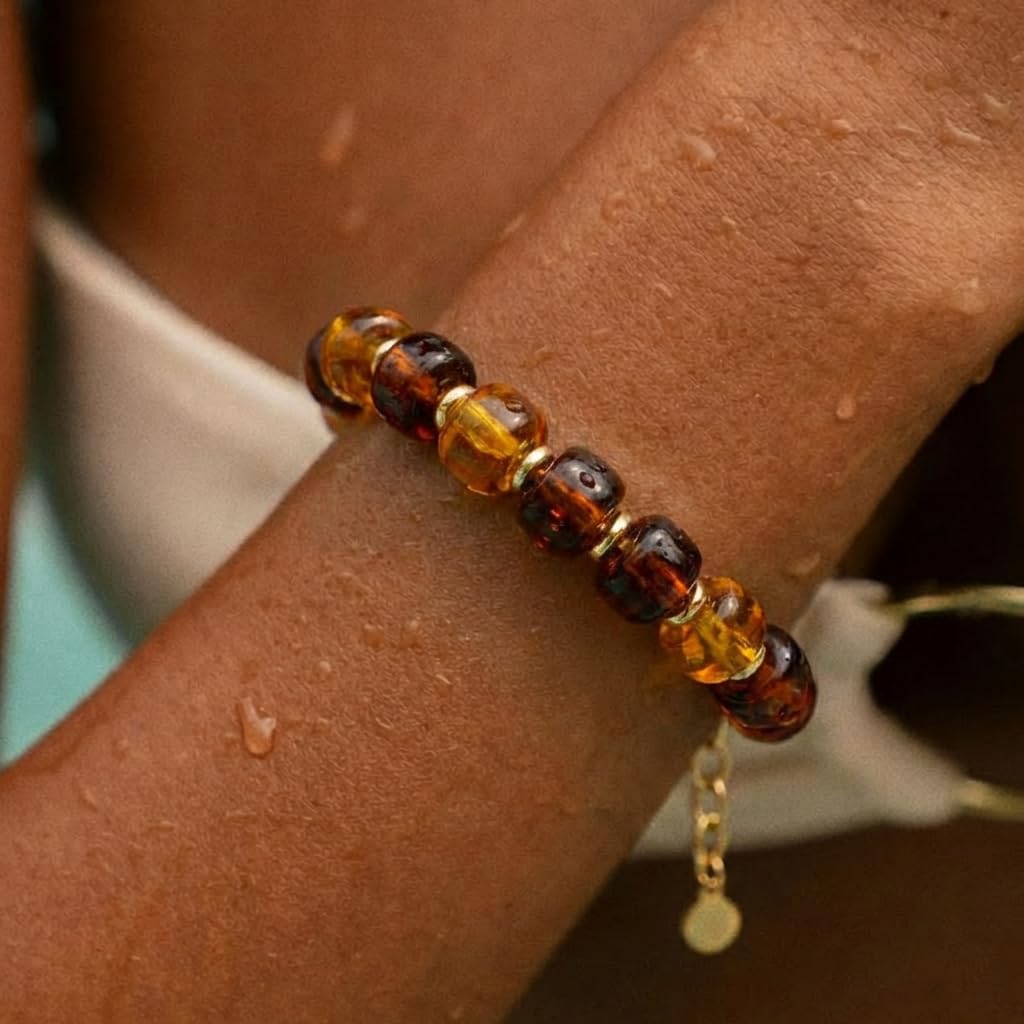 TENTMENTISE Bracelets for Women, Amber Beaded Bracelets for Women Trendy, Chunky Gold Plated Beaded Bracelets, Womens Summer Beach Boho Jewelry Gifts for Vacation Holiday