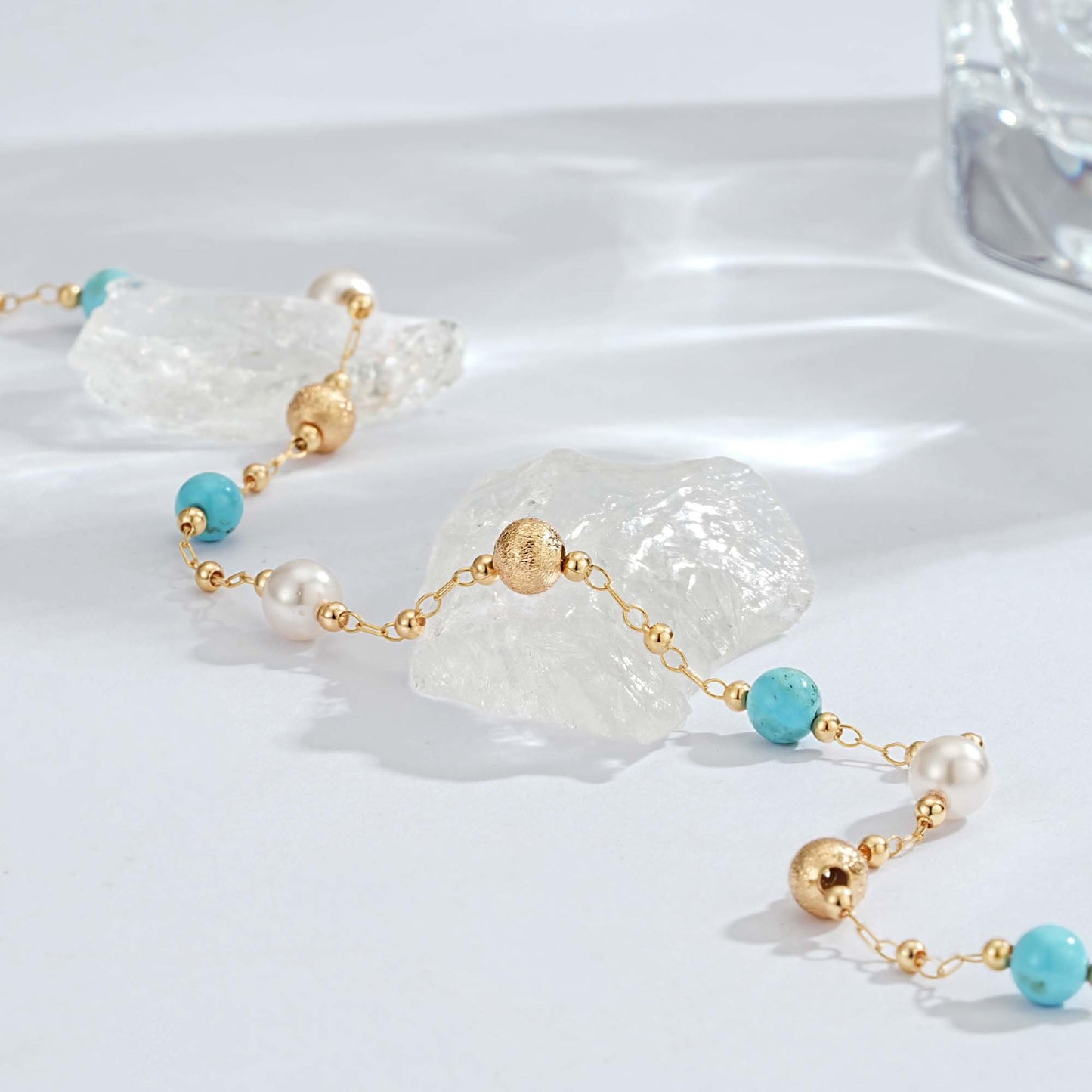LOLAR RAY Turquoise Jewelry for Women - 14K Gold Plated Round Pearl Beaded Choker Boho Necklaces for Women Summer Beach Boho Choker Bead Gift
