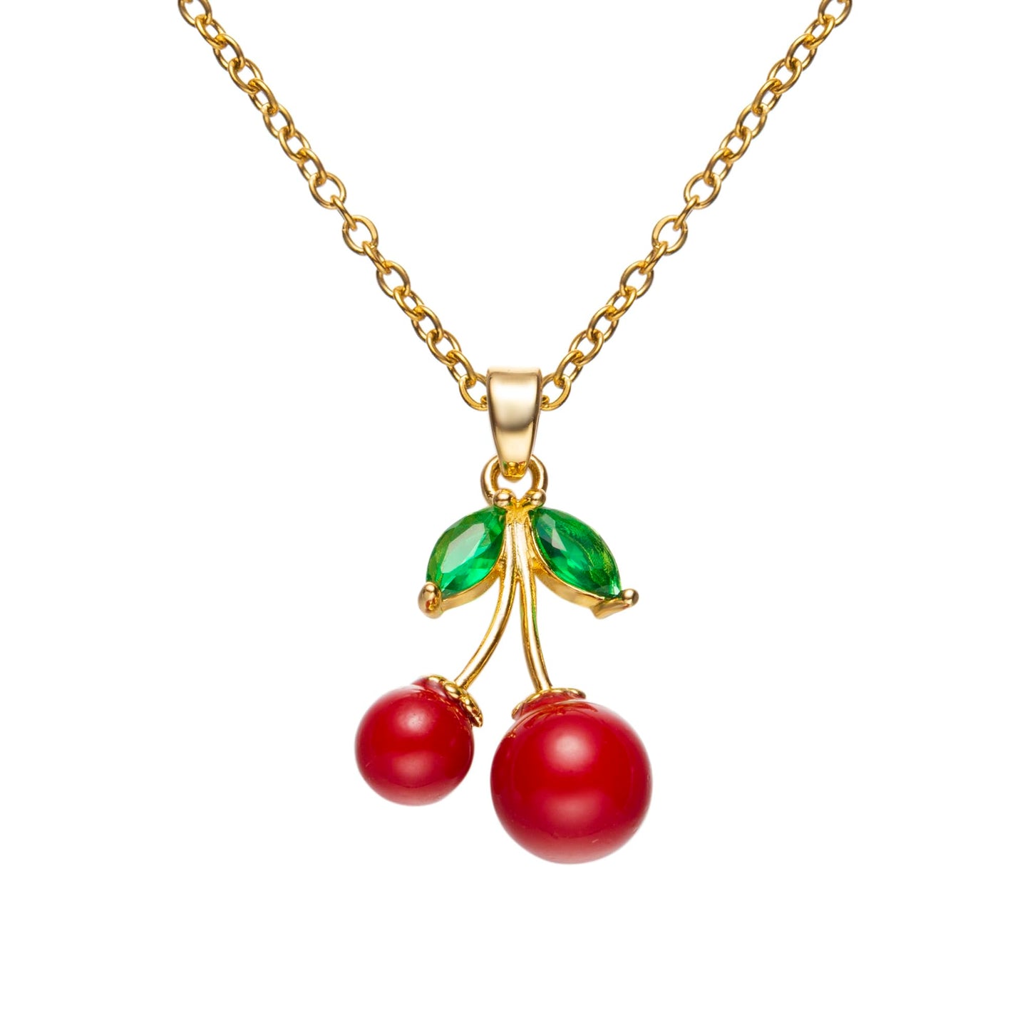 Cherry necklace for Women Trendy Dainty 18k Gold Chain Lucky Summer Fruit necklace red cherry accessories jewelry Pendant Gift Card for Women Mom Grandma (Cherry)