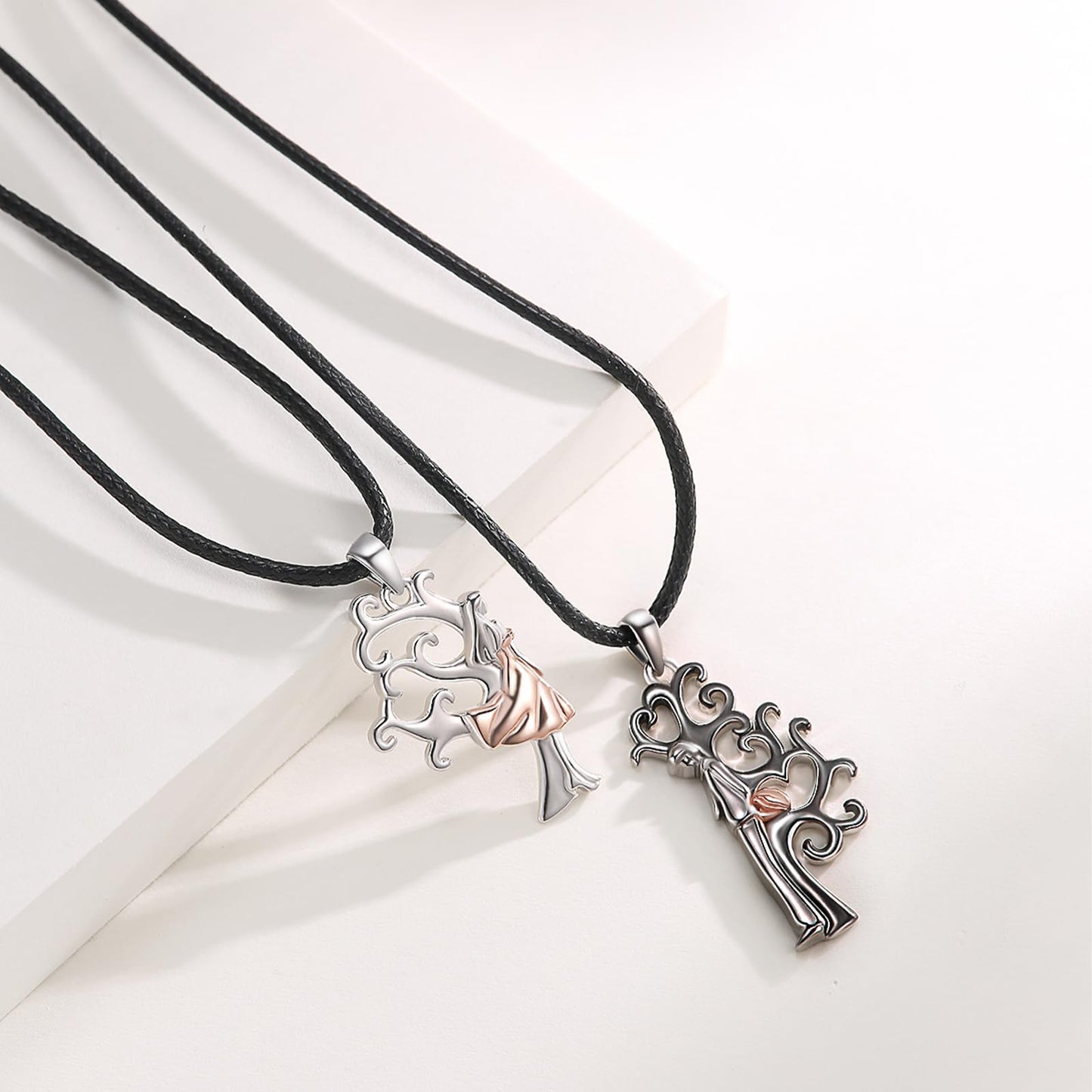 OHAYOO Couple Matching Necklace 925 Sterling Silver Black and White Tree of Life Necklace for Couple Jewelry Gift for Him and Her