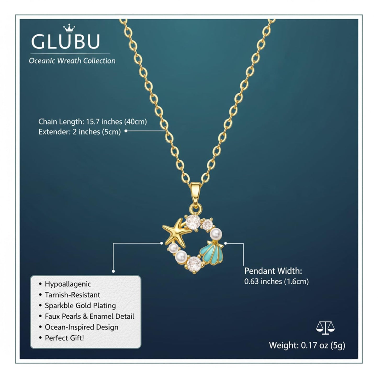 GLUBU Dainty 14K Gold Plated Starfish Shell Pearl Charm Necklace for Women - Sparkling Cubic Zirconia Ocean Jewelry Gift