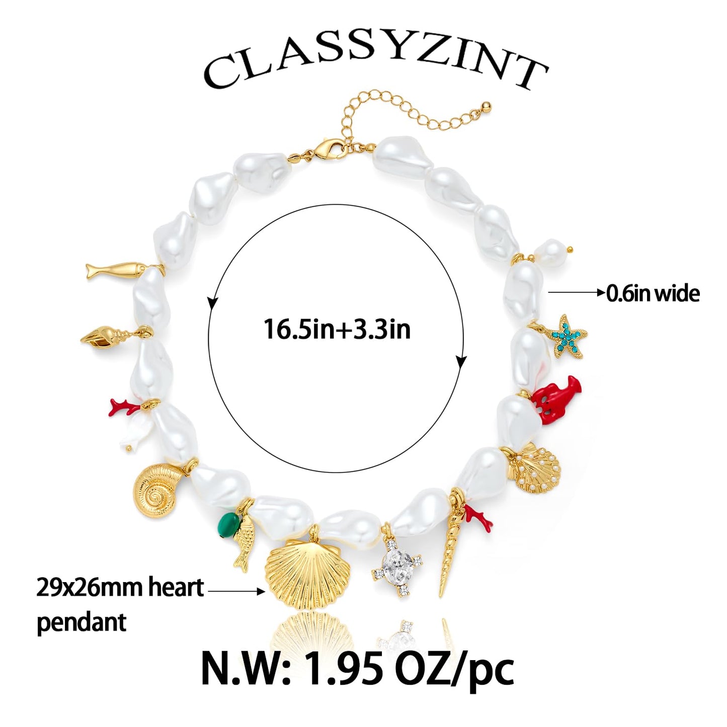 CLASSYZINT Baroque Simulated Pearl Necklace with Seashell Starfish Charms Ocean Theme Adjustable Jewelry for Women Beach Vacation Shell Necklace Birthday Gift