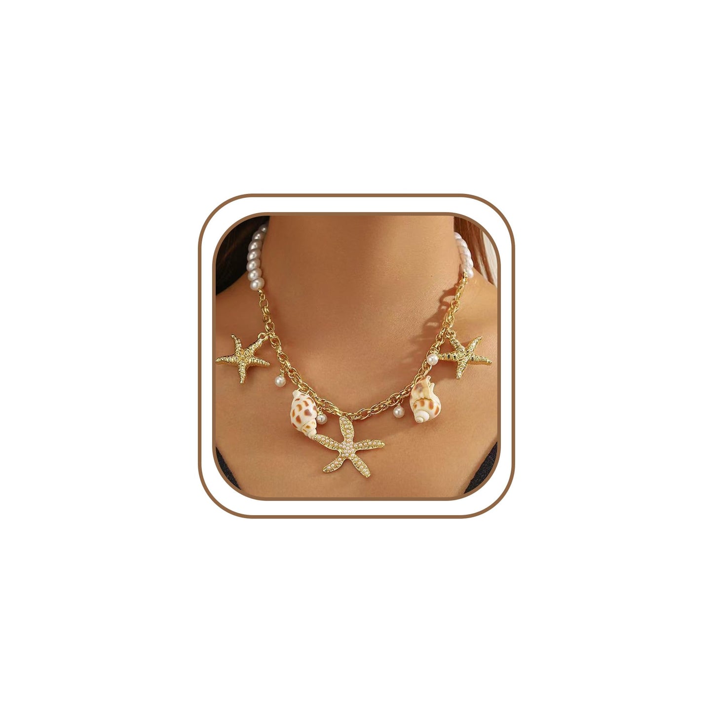 HLZMZQF Gold Starfish Shell Pendant Layered Necklaces Conch Charm Necklace for Women Boho Beach Trendy jewelry (gold starfish conch)