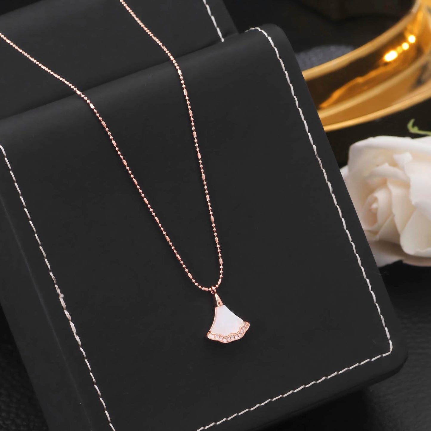 Tessalyn Fan Pendant Necklace for Women, 18k Real Gold Necklaces, Scallop with Delicate Cubic Zirconia Setting, 16-19 inches, Adjustable, Fashion Summer Jewelry Gift