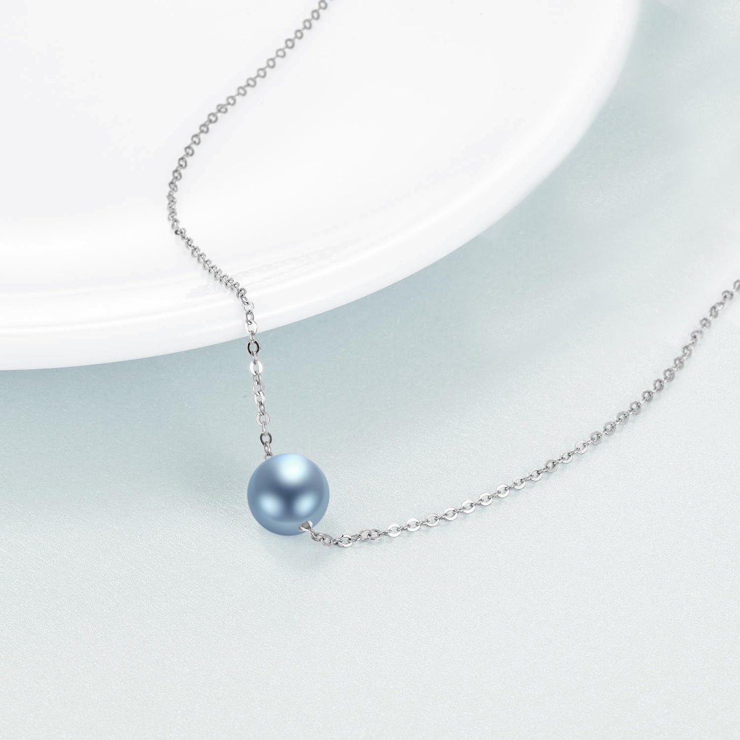POPLYKE Blue Pearl Necklace Sterling Silver Blue Single Pearl Choker Necklace for Women 7-8mm Freshwater Cultured Pearls Wedding Bridesmaids Anniversary 16''