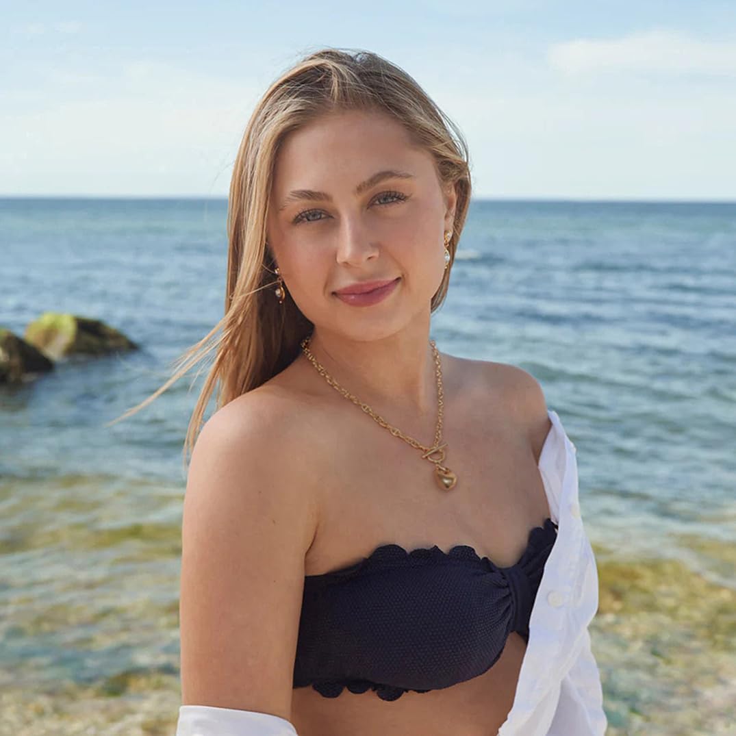 PEARLADA Statement 18k Gold Plated Teardrop Necklace, Pebble Pendant Mariner Chain Necklace with Trendy Toggle Clasp