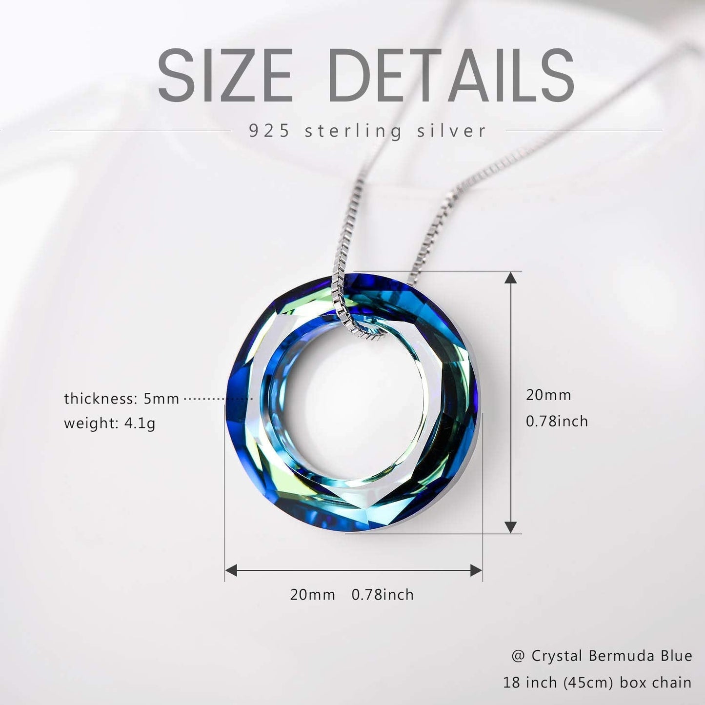 AOBOCO Circle Crystal Necklace 925 Sterling Silver Blue Crystal Pendant Necklace for Women with Austrian Crystals Jewelry for Women Christmas Birthday Holiday Gifts (Dia 0.78" Circle Blue)