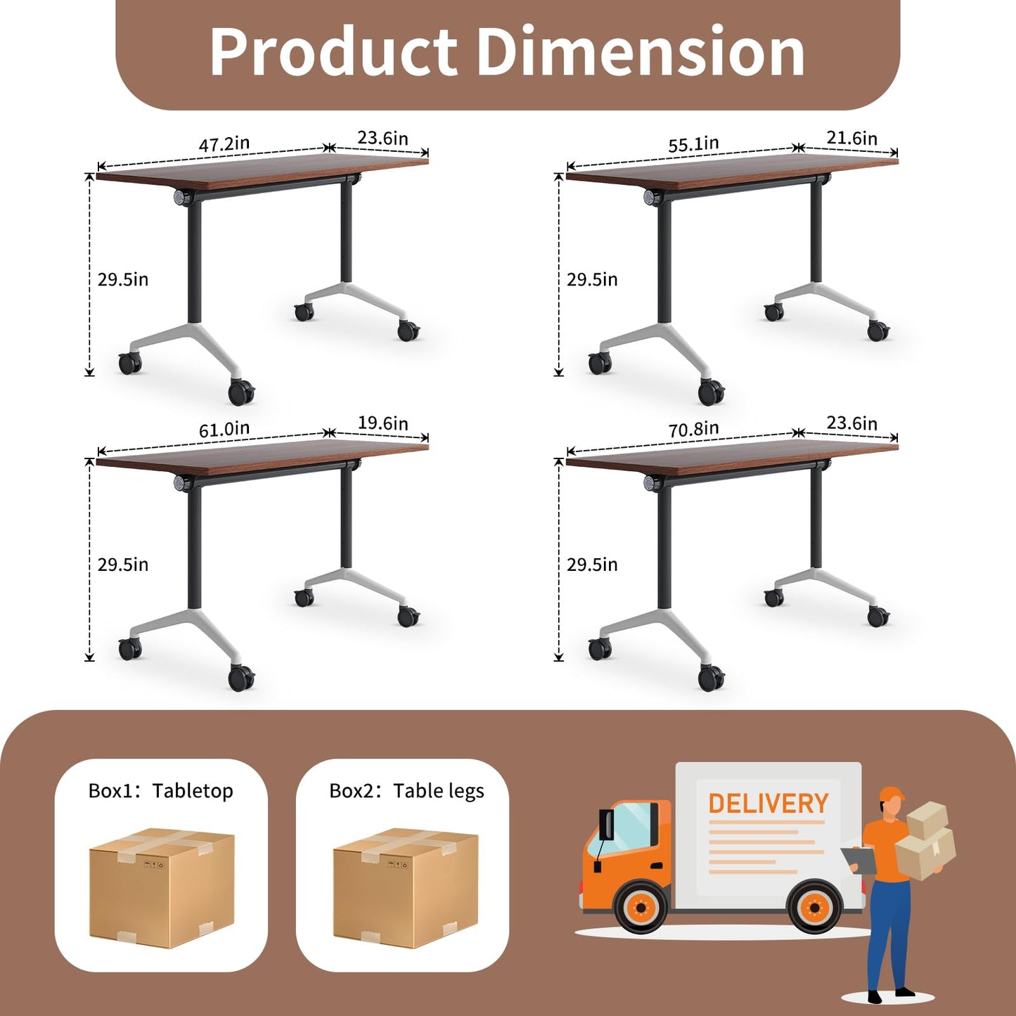 Conference Room Table, Folding Conference Table with Silent Wheels, Modular Flip Top Mobile Training Tables for Office, Training Room, Meeting Rooms, School, 2-16 Person (6, Walnut, 55.1in)