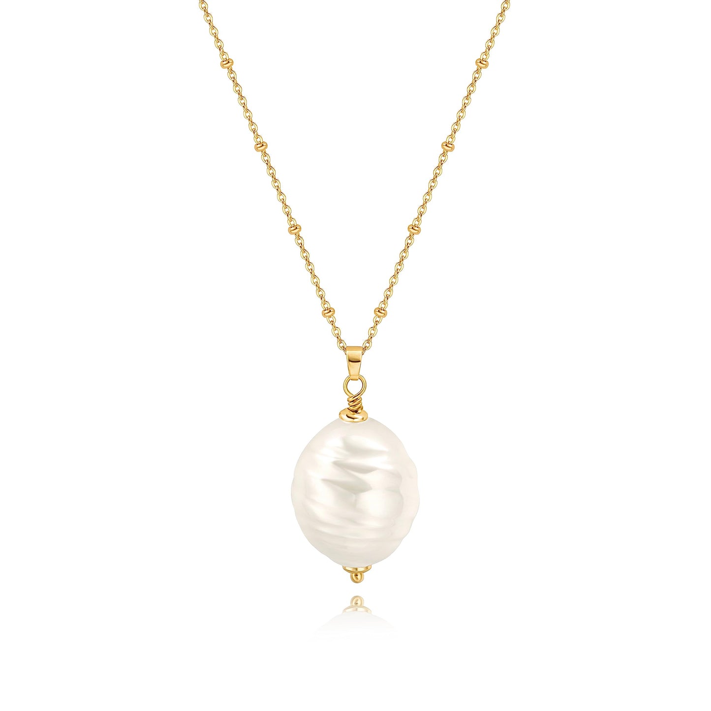 PEARLADA Large Baroque Pearl Pendant Necklace, Dainty 18k Gold Plated Long Necklace 23.6”-25.6”, Satellite Beaded Y Necklace for Women