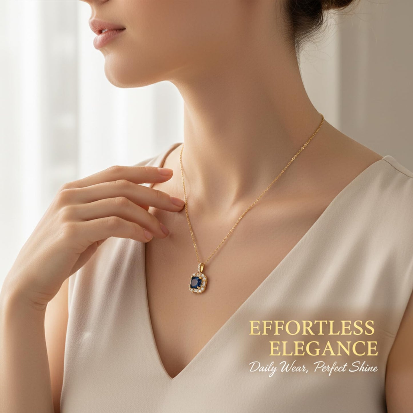 crataly Blue Square Sapphire Necklace for Women-Gold Plated September Birthstone Necklace For Valentine's Day Mother's Day Christmas Birthday Gifts