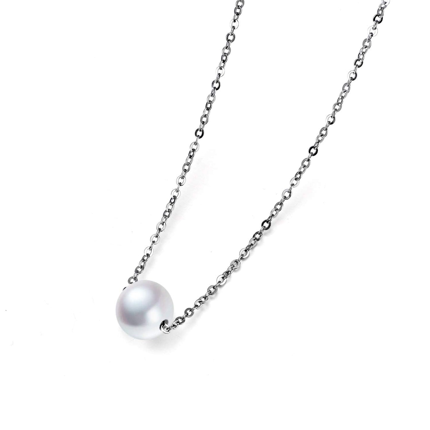POPLYKE AAAA Single Pearl Choker Sterling Silver Necklace for Women 7-8mm Freshwater Cultured Pearls Wedding Bridesmaids Anniversary 14 16 18 inch (silver-single pearl necklace 18‘’)