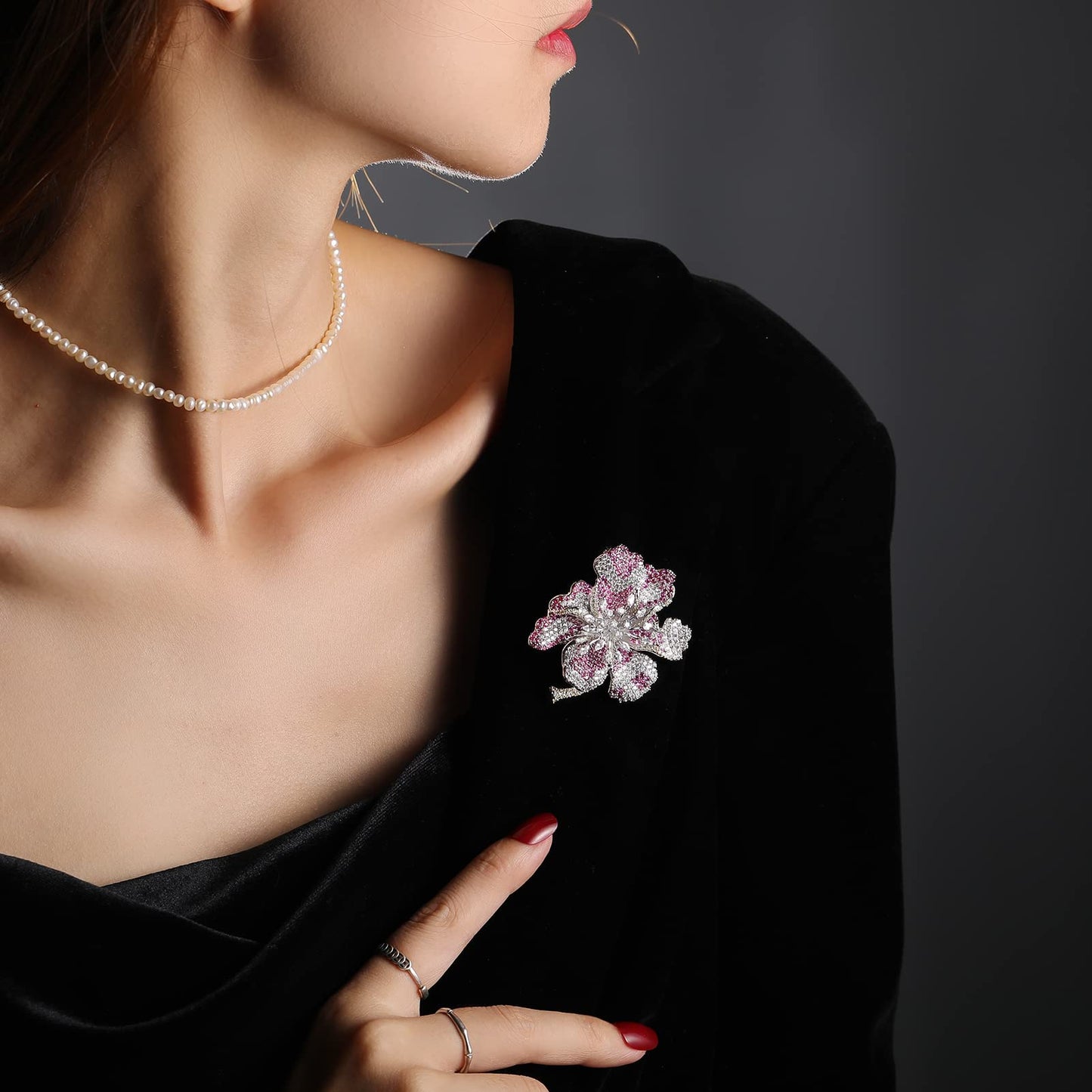 AILONMEI Floral Series Elegant Brooch Pins For Woman Fashion Jewelry, Large Vintage Costume Broches Christmas Gift (Rhododendron, Silver)