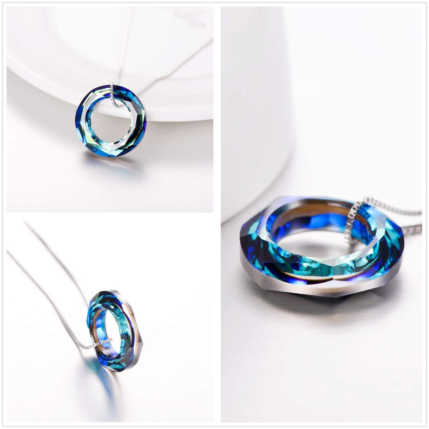 AOBOCO Circle Crystal Necklace 925 Sterling Silver Blue Crystal Pendant Necklace for Women with Austrian Crystals Jewelry for Women Christmas Birthday Holiday Gifts (Dia 0.78" Circle Blue)