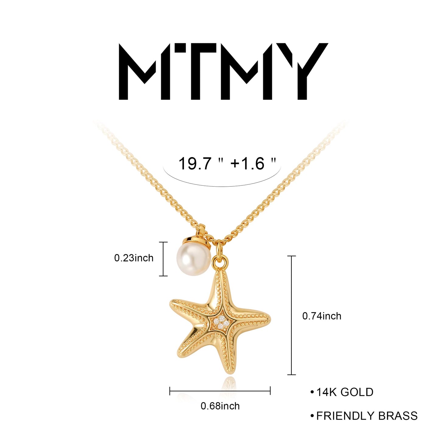 MTMY Gold Starfish Necklace 14K Gold Plated Shell Conch Ocean Pendant Necklace for Women Beach Summer Jewelry(Starfish Pearl)