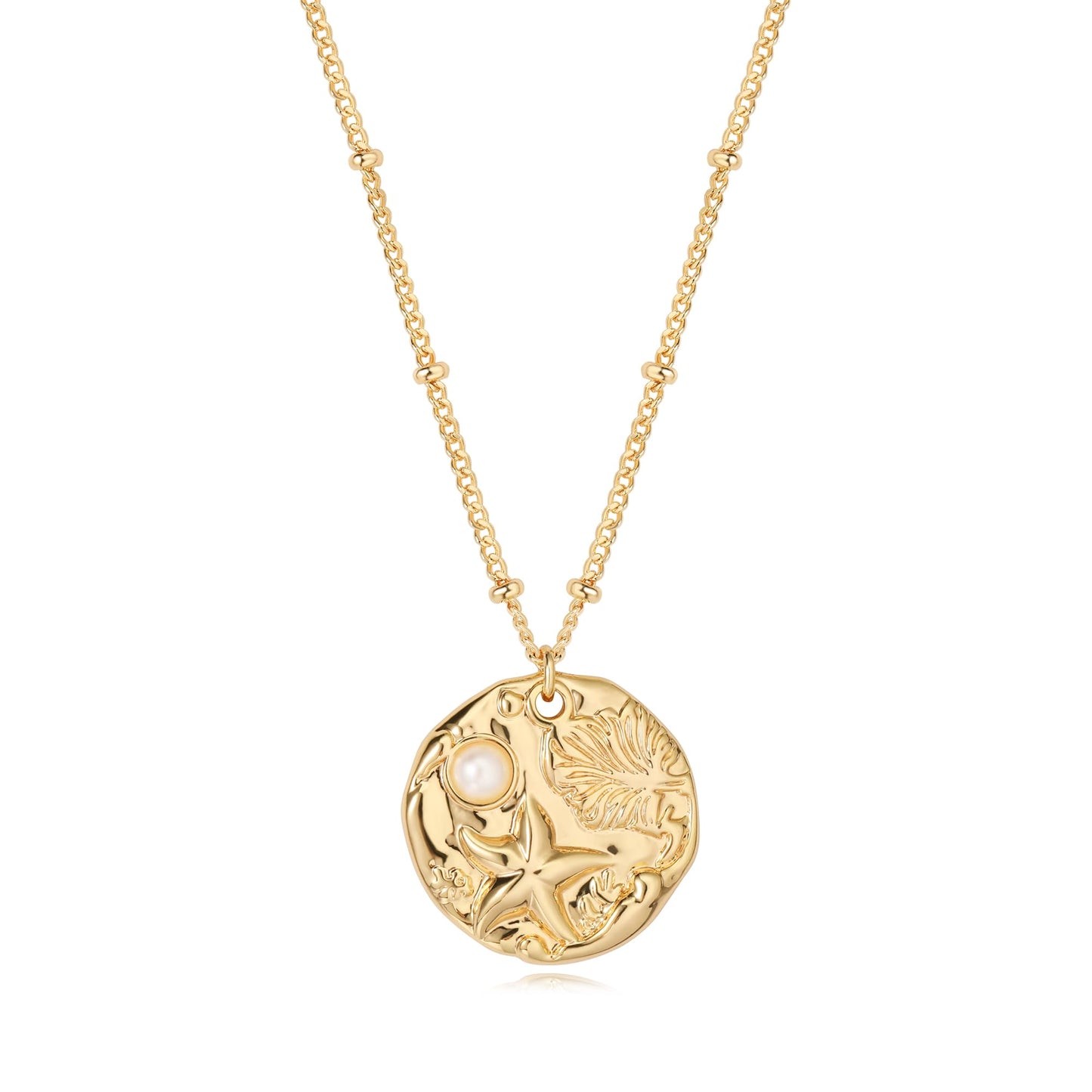 MTMY Gold Starfish Necklace 14K Gold Plated Shell Conch Ocean Pendant Necklace for Women Beach Summer Jewelry(Pearl Starfish)