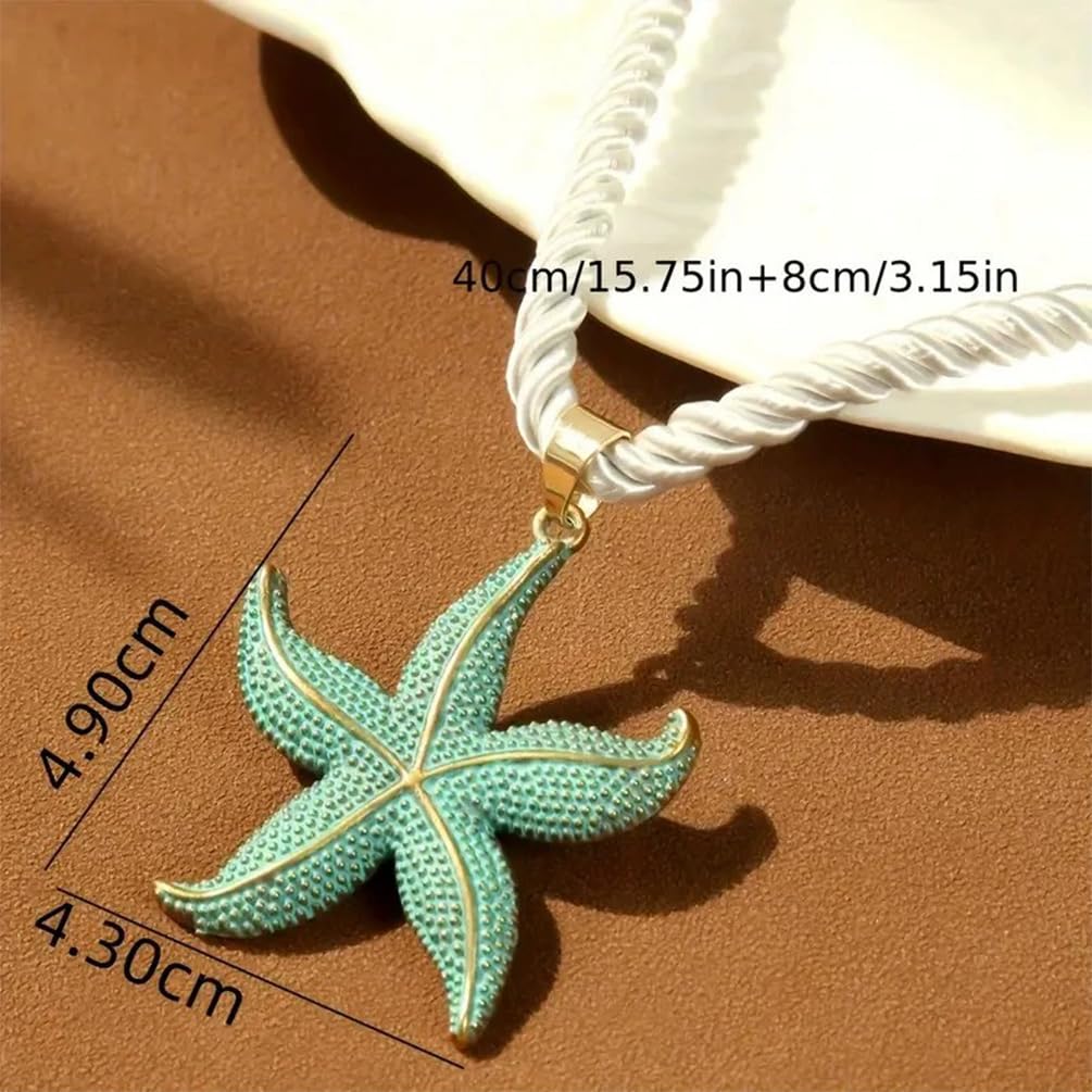UANXLL Large Gold or Blue Starfish Pendant Necklace, Chunky White Rope Chain Big Sea Star Necklaces for Women Fashion Ocean Style Beach Party Prom Jewelry Gift (Blue)