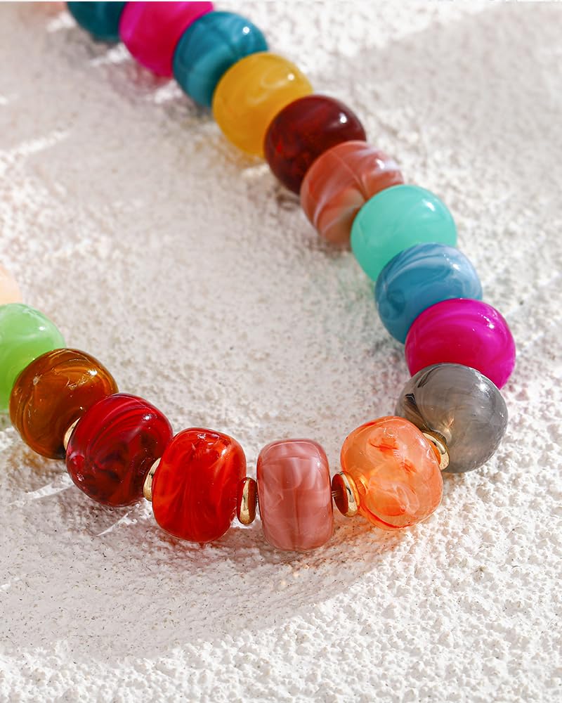 FAUTHENTICUTE Colorful Beaded Choker Necklace for Women Rainbow Bead Statement Necklace Boho Summer Beach Necklaces Trendy Western Beaded Necklaces for Women Everyday Jewelry