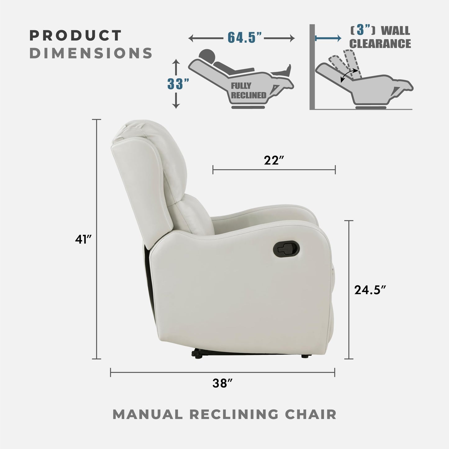 Lexicon Manual Recliner Chair, Reclining Sofa Chair, Home Theater Seating, Wall Hugger, Manual Recliner for Living Room/Office/Apartment, Easy Assembly, Taupe Faux Leather