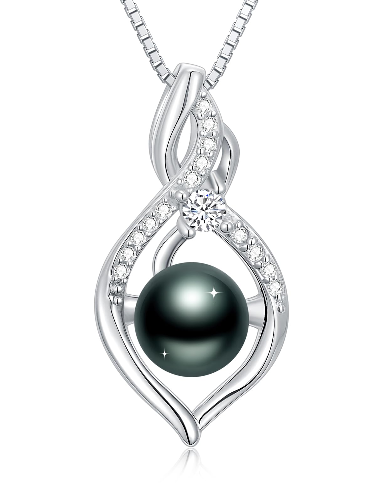 KANNSOAR 8MM Tahitian Black Pearl Necklace 18K Gold Plating Sterling Silver Pearl Jewelry Wedding Birthday Anniversary Valentines Day Christmas Mothers Day Gifts for Wife Women Mom Girlfriend Her