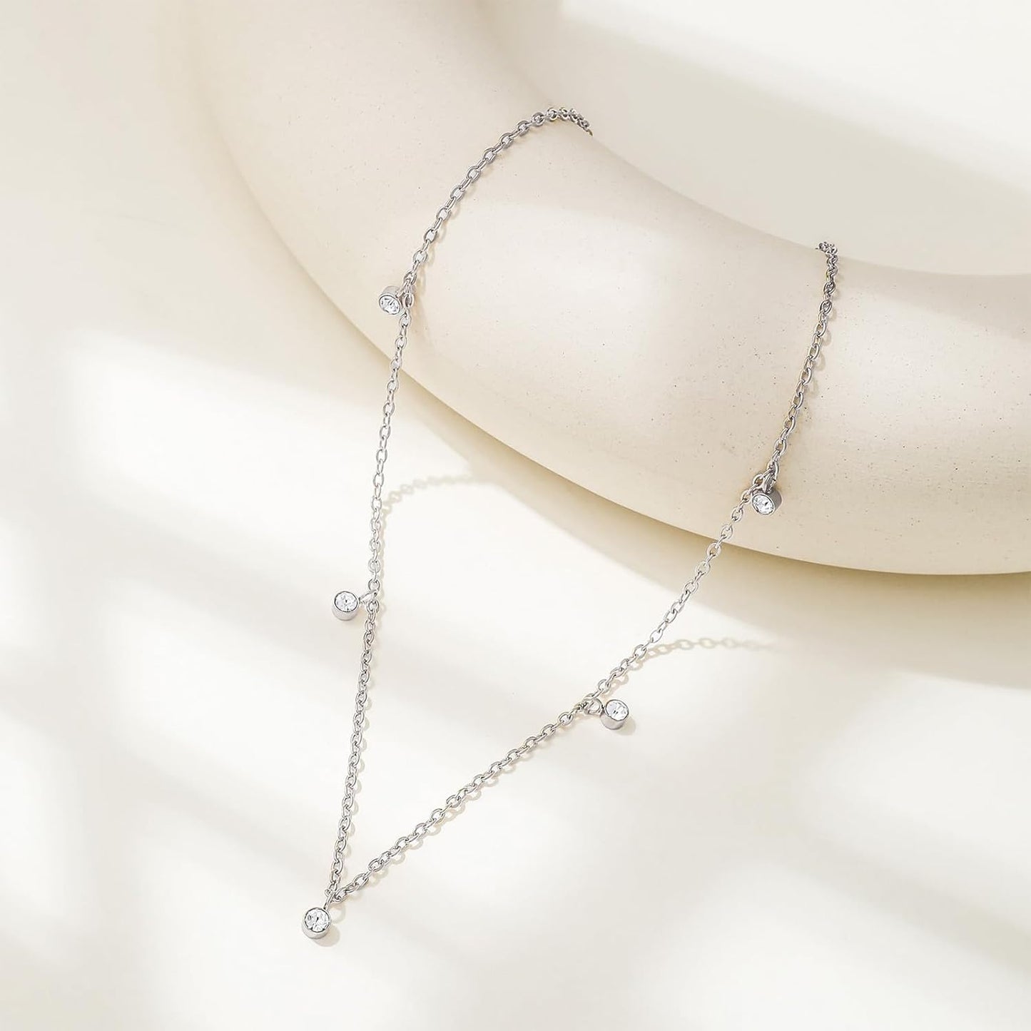 CUEZIY Dainty 14K Gold Plated Necklaces for Women Station Choker Necklace Cubic Zirconia Simulated Necklace Simple Cute Layering CZ Necklace Trendy Jewelry Gifts