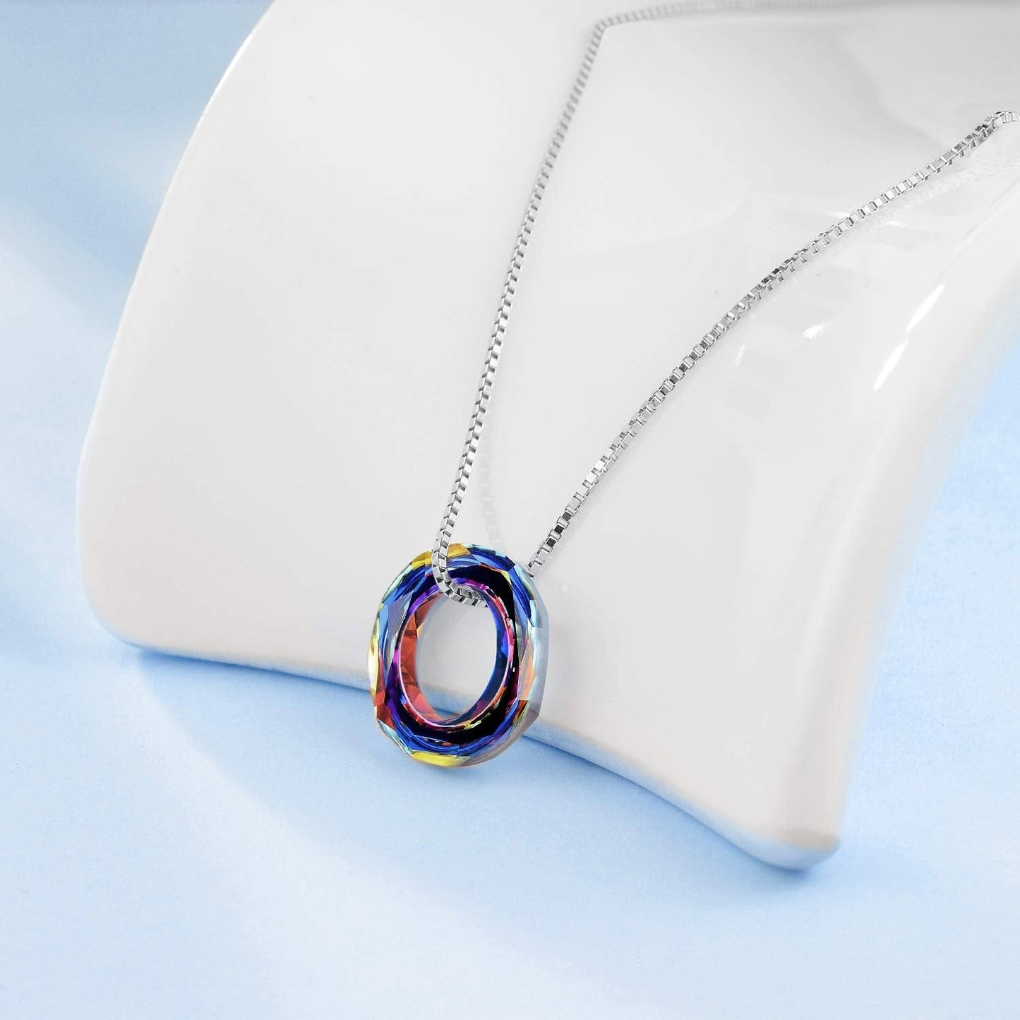 AOBOCO Circle Crystal Necklace 925 Sterling Silver Volcano Crystal Pendant Necklace for Women Volcanic Jewelry for Women Christmas Birthday Holiday Gifts (Dia 0.78" Circle Volcano)