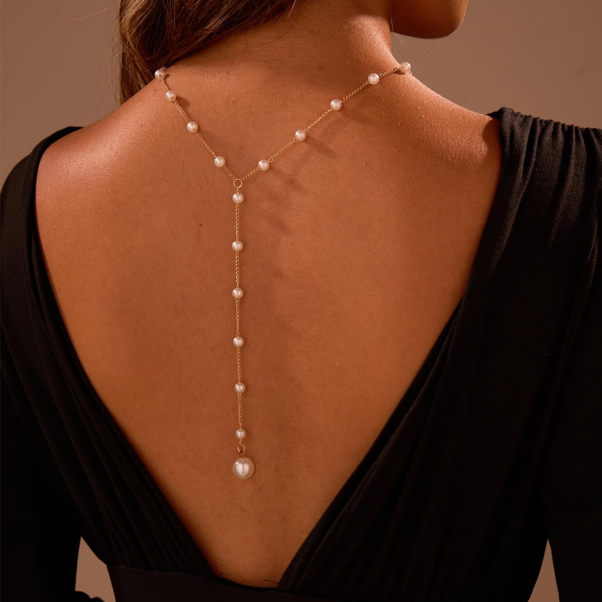 Longita Back Necklace Back Jewelry for Backless Dress Pearl Backdrop Necklace Long Body Chain for Backless Dress Sexy Dainty Elegant Body Chain Jewelry Women Prom Party Anniversary
