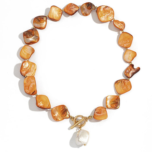 Chunky Stone Pearl Pendant Necklace for Women Colorful Stone Beaded Statement Necklace Vintage Baroque Freshwater Pearl Necklac Boho Lrregular Choker Memorial Necklace Summer Beach Costume Jewelry Accessories (B)