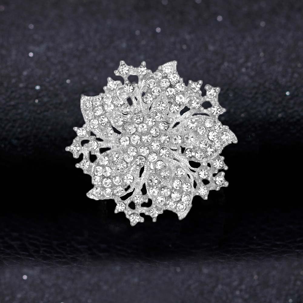 Ezing Fashion Jewelry Beautiful Silver Plated Rhinestone Crystal Brooch Pin For Woman (white)