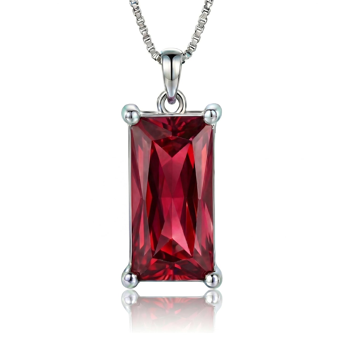 Kuschelkatze 8mm x 16mm Square January Birthstone Garnet Pendant Necklace – Fashion charming Sterling Silver Gift for women