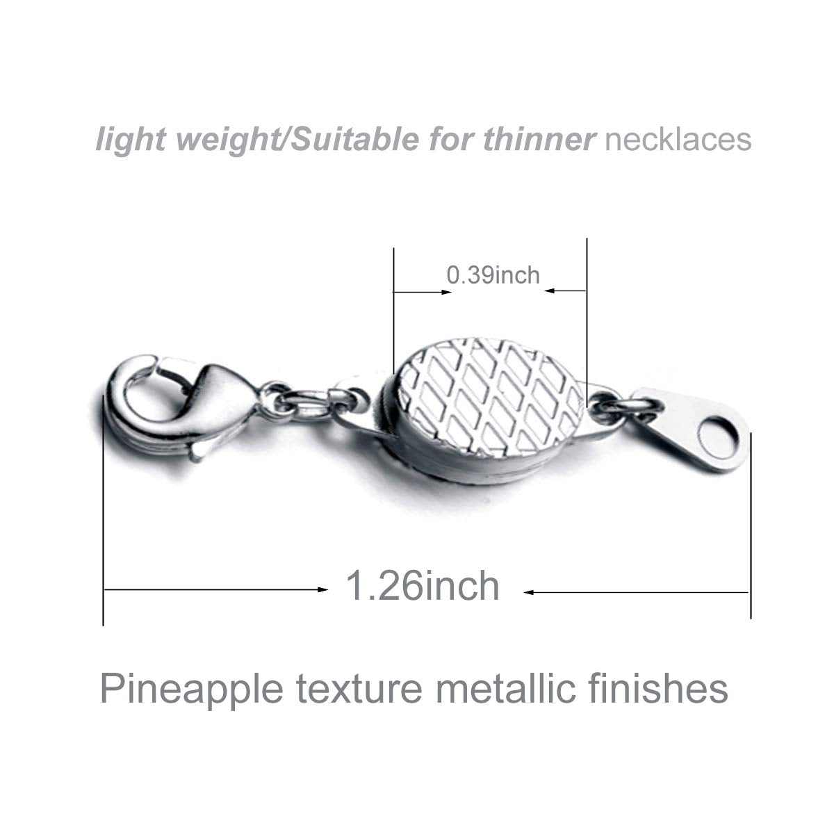 Built-in Safety Locking Magnetic Jewelry Clasp for Necklace and Bracelet Light Small Extender Lobster Clasps Pineapple Texture Metallic Finishes Glod and Silver
