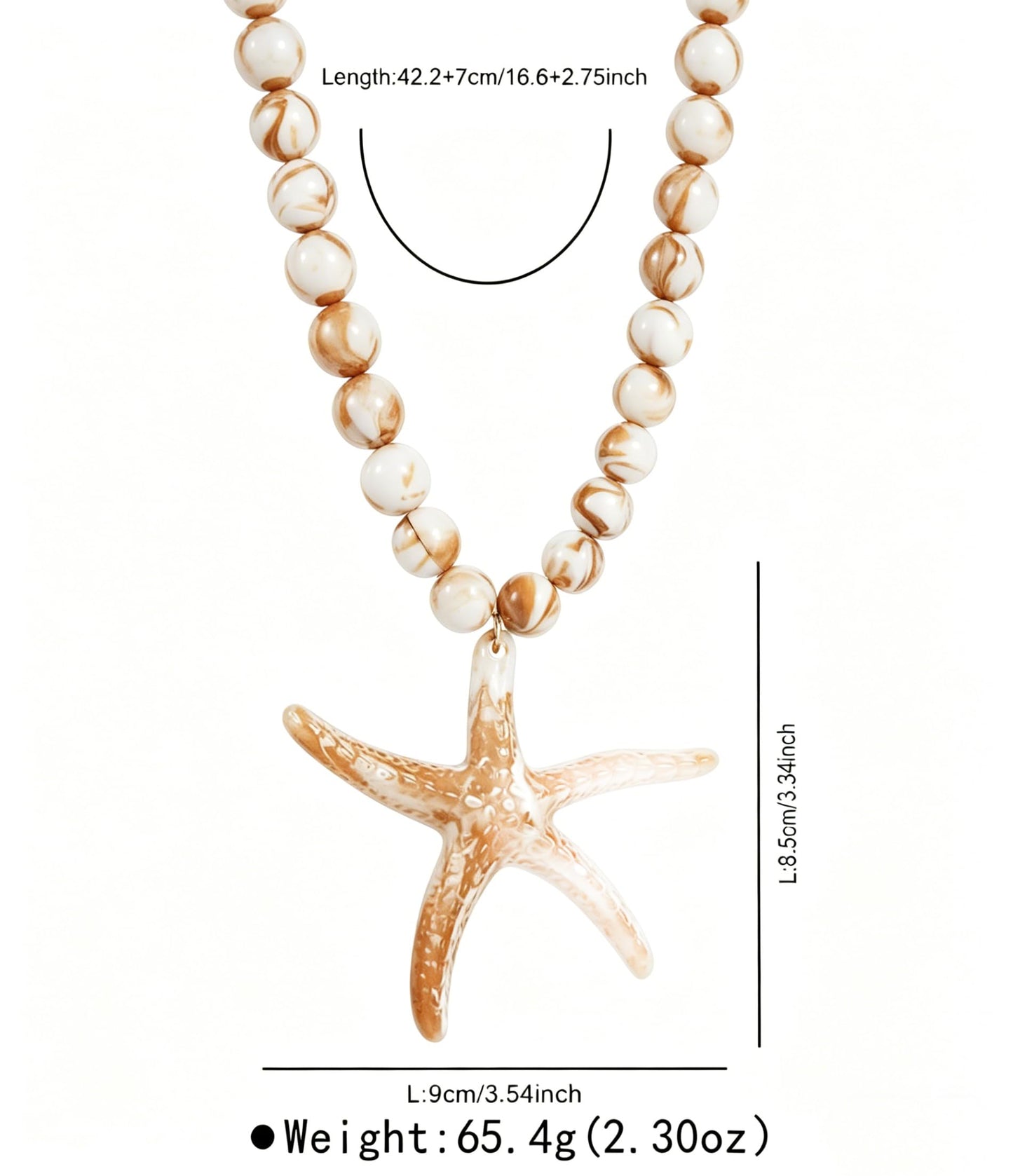 CXENSJH Chunky Beaded Starfish Necklace for Women Boho Colorful Summer Acrylic Choker Beach Chain Necklace Beads Trendy Chunky Jewelry（Beige）