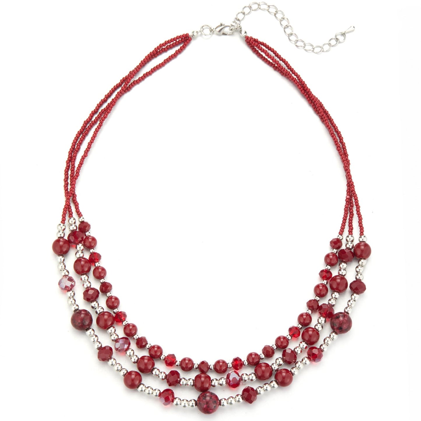 Noessla Beaded Statement Necklaces for Women Layered Chunky Bead Necklace Fashion Costume Jewelry Gifts for Mom(Red)