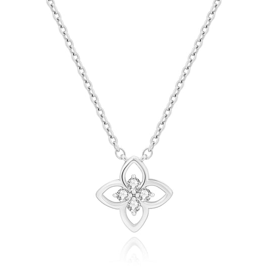 COBI Clover Pendant Necklace for Women, Rhodium 18K Gold Plated Lucky Four Leaf Clover with Cubic Zirconia CZ, Adjustable 18"+2" Chain Necklaces, Fashion Trendy Jewelry, Birthday Gift